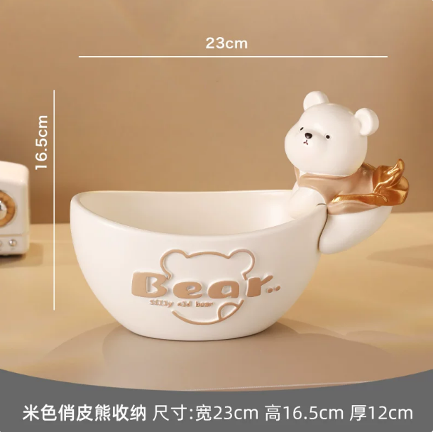 俏皮熊摆件入户门玄关钥匙收纳客厅电视柜鞋柜装饰品乔迁新居礼品